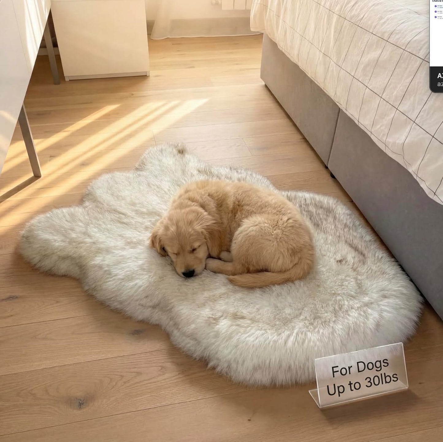 IHAPPYDOG Luxury Faux Fur Orthopedic Dog Bed, Memory Foam Dog Bed for Small, Medium, Large and XL Pets, Fluffy Pet Bed with Waterproof and Washable Cover (White w/Brown Tips, 50"x30")