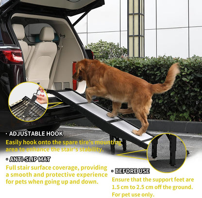 Foldable Dog Ramp for Cars, 8 Adjustable Heights Pet Ramp with Support Legs, Non-Slip & Easy to Clean Portable Dog Ramp, Supports 220 lbs, Foldable to Carry-On Size, Ideal for Large Dogs