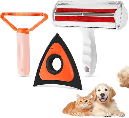 Pet Hair Removal Tool Kit,Cat and Dog Hair Remover for Couch Furniture Carpet Fur Lint with Reusable lint Roller Car Brush and Small Carpet Rake Scraper