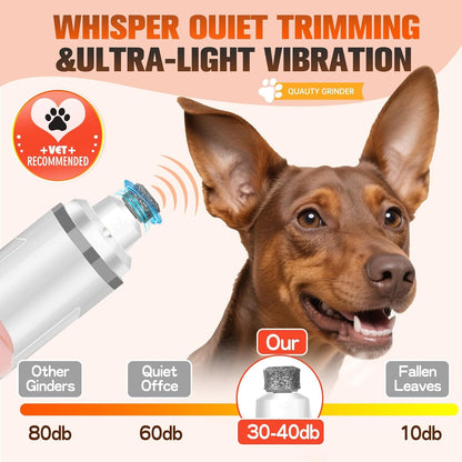 Dog Nail Trimmers Ultra Quiet Electric Pet Dog Nail Clippers Cat Nail Clipper with Led Lights Nail Grinder High Speed Nail File Electric Clippers for Grooming Small, Medium,Large Dogs and Cats (white)