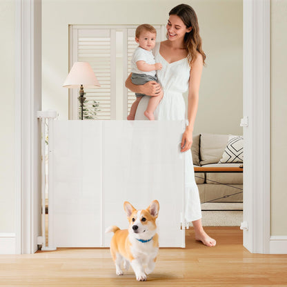 Miumoon One-Hand Operation Retractable Baby Gates, 71 inch Retractable Gate with Reinforced Strip Design to Prevent Crawling Through, 6 FT Retractable Dog Gate for Stairs, Doorways, Hallways
