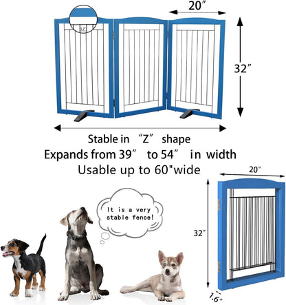 ZJSF Freestanding Dog Fence Indoor, Foldable Dog Gate for Doorways, Stairs or Hallways, Sturdy Wood Extra Wide Pet Gate with Support Feet for The House, White, 24 "Height-3 Panels