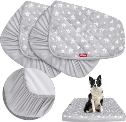 Moonsea Dog Bed Covers Replacement Washable 2 Pack, Waterproof Dog Bed Covers Dog Pillow Cover Quilted, Pet Bed Cover Lovely Grey Star Print, Puppy Bed Cover 27x36 Inches, for Dog/Cat, Cover Only