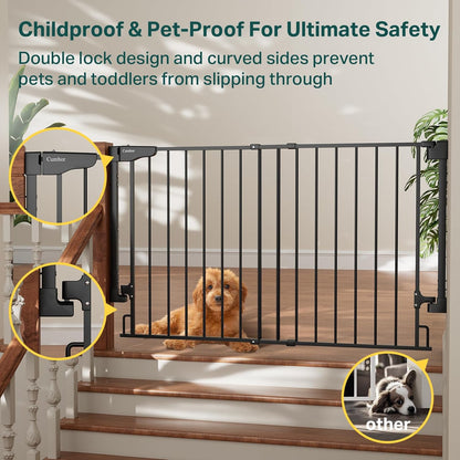 Cumbor 29.2–43" Baby Gate for Stairs, Hardware Mounted (Drill Required), Expandable No Bottom Bar Dog Gate, Auto Close Extra Wide Walk Thru, Pet & Toddler Proof Gate, Top & Bottom of Stairways(Black)