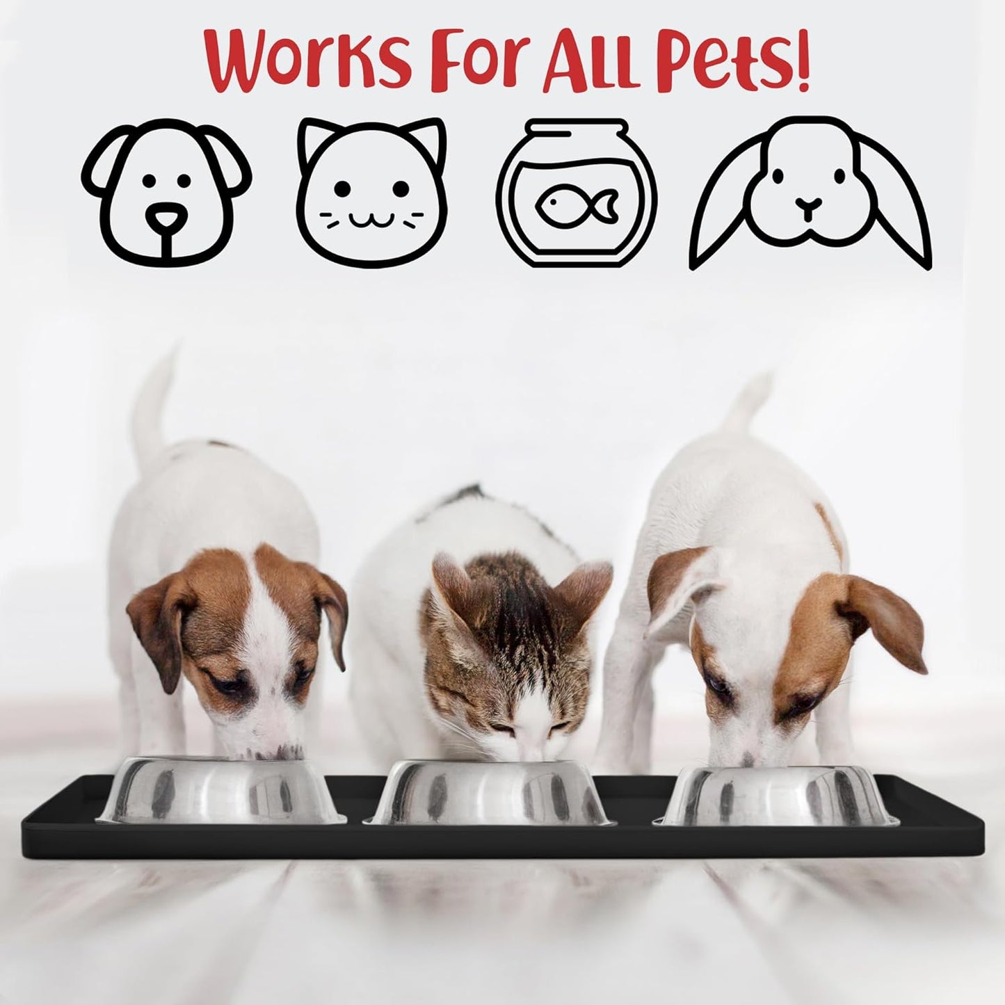 DogBuddy Dog Food Mat – Waterproof Dog Bowl Mat for Food and Water, Silicone Pet Feeding Mats for Floors, Non-Slip Placemat with High Edges for Dogs Bowls, Puppy Essentials (L: 24" x 16", Shadow)