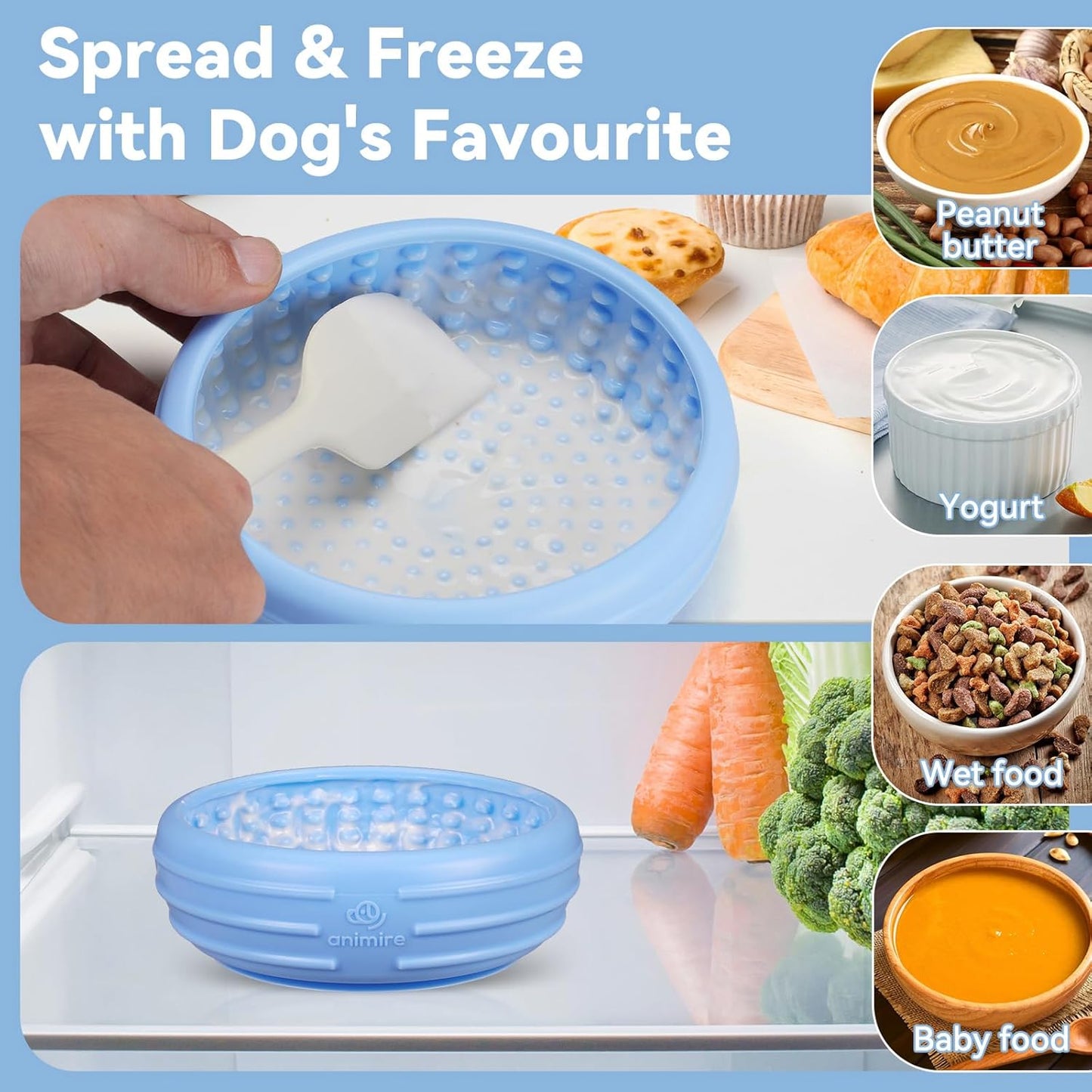 Dog Lick Bowl, Animire Freeze Lick Mat for Dogs, Non-Slip Slow Feeder Licking Bowl Enrichment Treat for Distraction Anxiety Relief, Food Grade Silicone, Dishwasher Safe(Pastel Purple,S)