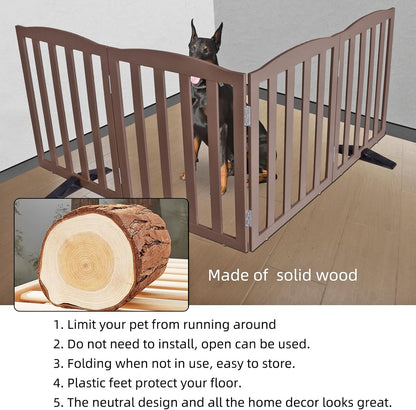 ZJSF Foldable Freestanding Indoor Dog Gate for House Wood White Long Pet Gates Dog Fence for Stairs Puppy Gates for Hallways,Pet Fence, Puppy Gate,Support Feet Included 24 "Height-3 Panels