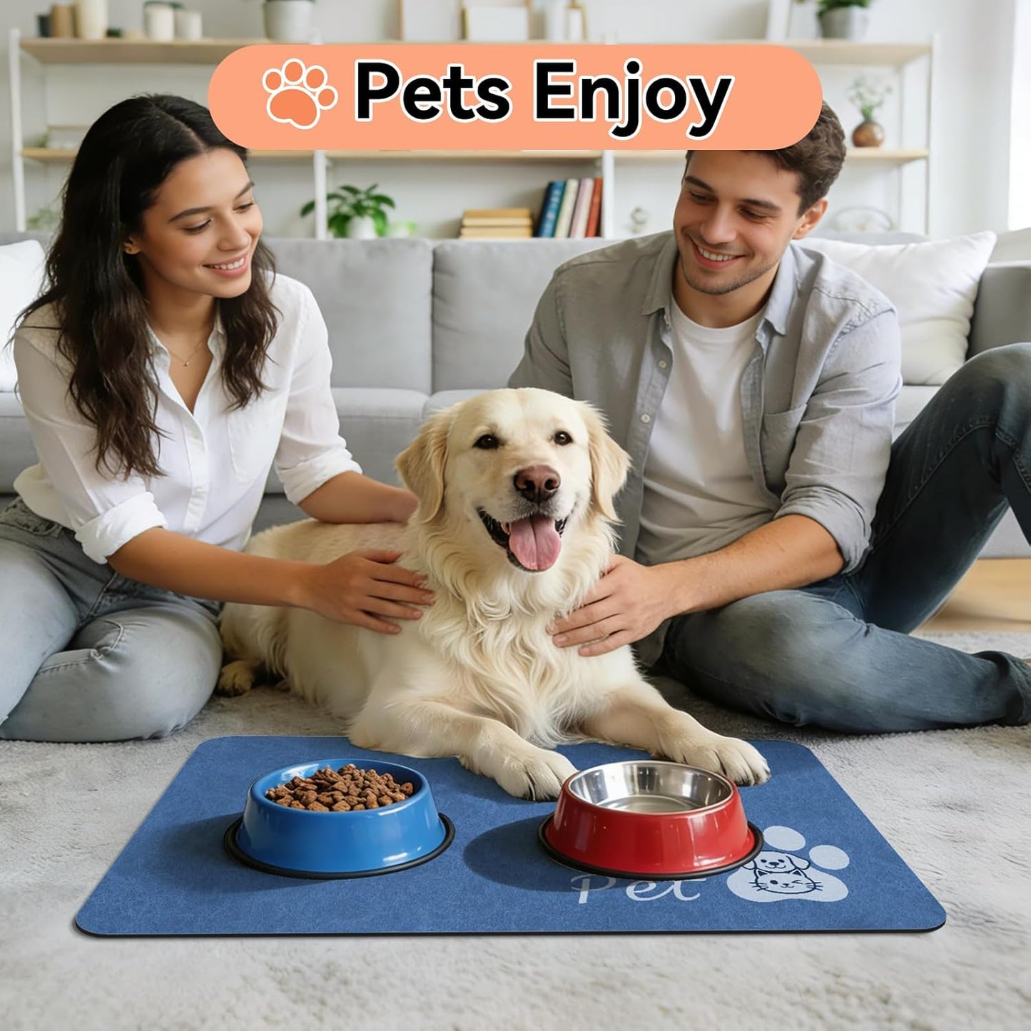 Dog Food Mat - Absorbent Cat Dog Bowl Mat for Food and Water, Quick Dry Pet Food Mats for Floors with Waterproof Rubber Backing, Puppy Cat Feeding Mats for Messy Drinkers,12"x20", Dark Grey