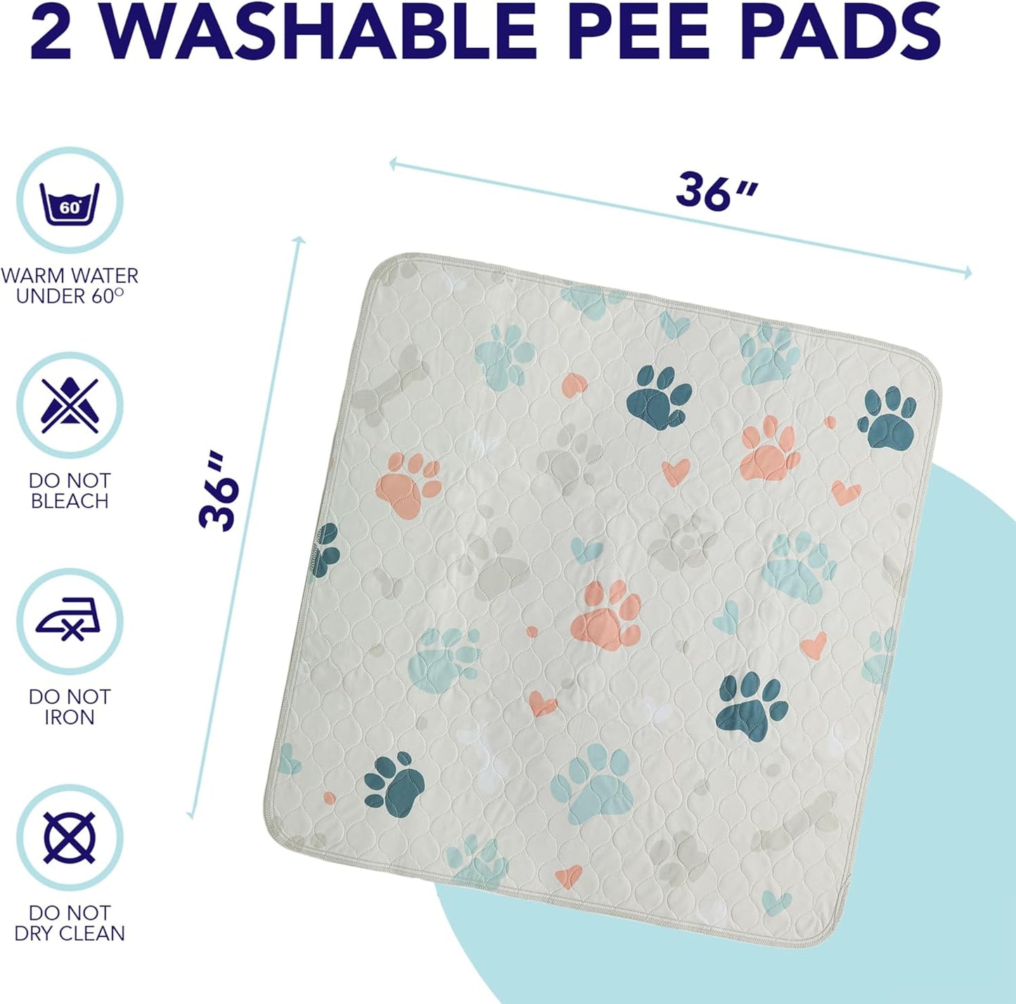 PUPIBOO Washable Pee Pads for Dogs and Cats - Super Absorbent Reusable Puppy Training Pads - 100% Waterproof, Leak-Proof & Non-Slip Whelping Pads for Pet Housebreaking