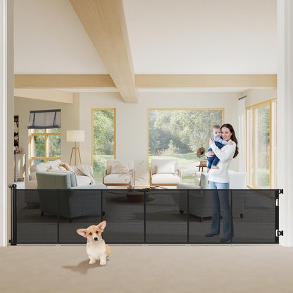 47” Extra Tall Retractable Baby Gate, Reinforced Mesh Dog Gate Extends to 71" Wide, Baby Gate for Stairs, Doorways, Hallways, Indoor and Outdoor, Black