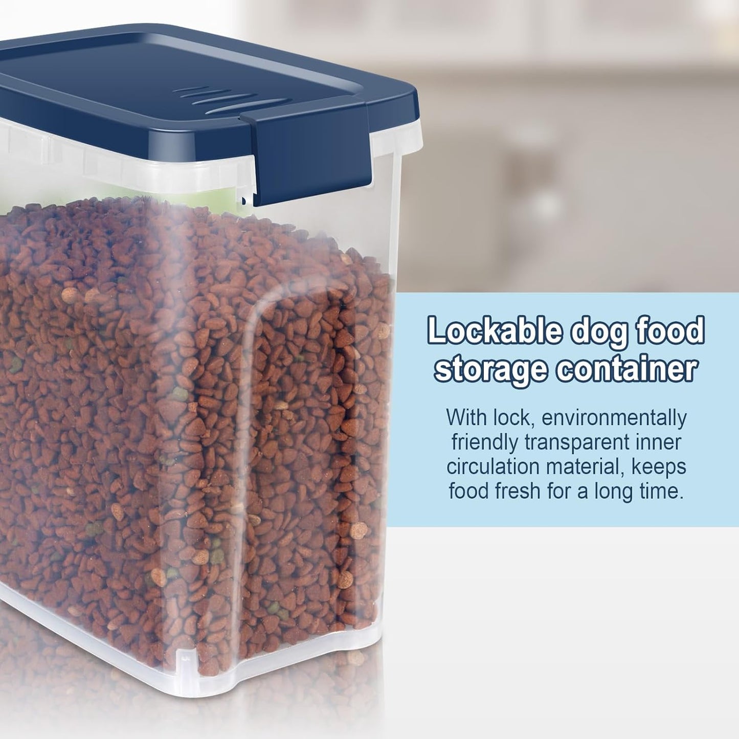 6 lbs Airtight Dog Cat Food Storage Container and Dog Treat Containers BPA-Free, PET Clear Stackable Pet Storage Bin, 1-Cup Scoop, 1-Sponge cleaning brush, Pop Top, With handle, Easy Mobility-Medium