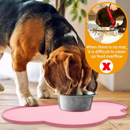 Ptlom Silicone Pet Placemat for Dogs and Cats, Non-Slip Waterproof Dog Feeding Bowl Mats for Food and Water, Small Medium Large Pet Puppy Tray Mat Prevent Residues from Spilling onto The Floor, Beige