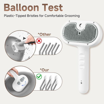 Pet Steam Brush for Dog & Cat - Pet comb leave-inserum for Shedding & Hair Removal - Self Cleaning Spray Comb with Mist for Long Haired Pets - Includes 2*Waterless Shampoo, Grey