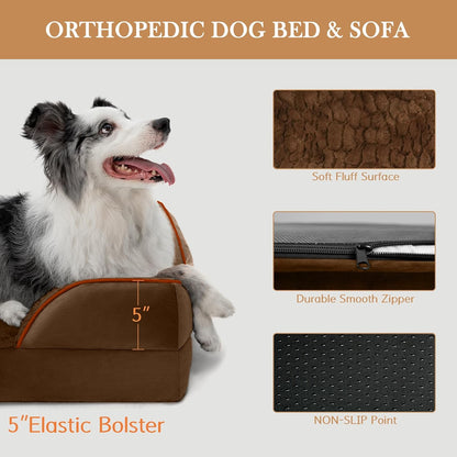 Comfort Expression Orthopedic Dog Bed for Extra Large Dogs 42x30 Inch, Waterproof Egg Crate Foam XL Pet Bed with Removable Bolsters, Dog Couch with Washable Cover & Non-Slip Bottom, Grey - Colors A