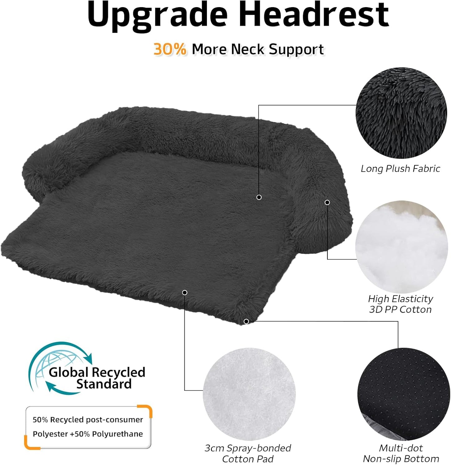 Calming Dog Bed Fluffy Plush Dog Mat for Furniture Protector with Removable Washable Cover for Large Medium Small Dogs and Cats (Large, Light Grey)
