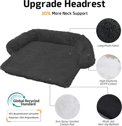 Calming Dog Bed Fluffy Plush Dog Mat for Furniture Protector with Removable Washable Cover for Large Medium Small Dogs and Cats (Large, Light Grey)