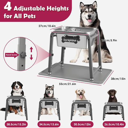1.2 Gallon Elevated Large Dog Water Bowl with Mat, 4 Height Adjustable 12-17", Raised Dog Water Bowl Stand for Large Breed