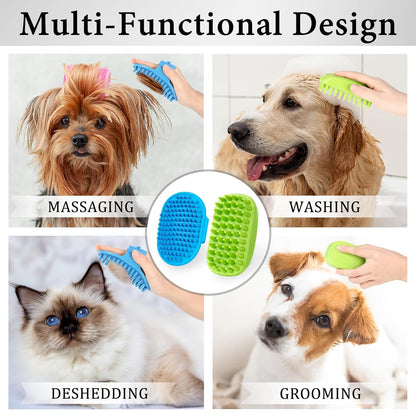 2PCS Dog Bath Brush Set | Adjustable Handle Dog Scrubber for Shampooing, Deshedding & Massaging, Suitable for Pets (Green Blue)