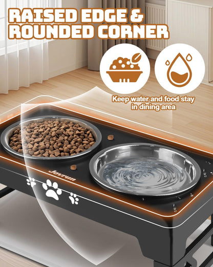 Jovrun Elevated Dog Bowls for Small Dogs and Cats, Non-Slip Cat Bowls with 2 Thick 5.5" Stainless Steel Dishes, Dog Feeder 2 Heights Adjustable to 2.6"-5.3"