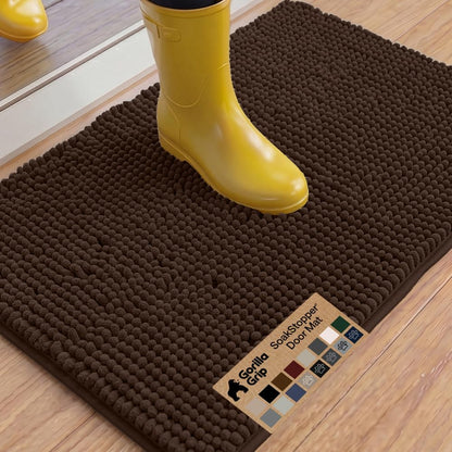 GORILLA GRIP SoakSTOPPER Dog Door Mat, 30x20 Machine Washable Rug Absorbent Doormat Captures Moisture Mud Dirt, Quick Dry Soft Chenille Entryway Rugs Indoor Entrance Mats for Dog Paws, Paw Grey