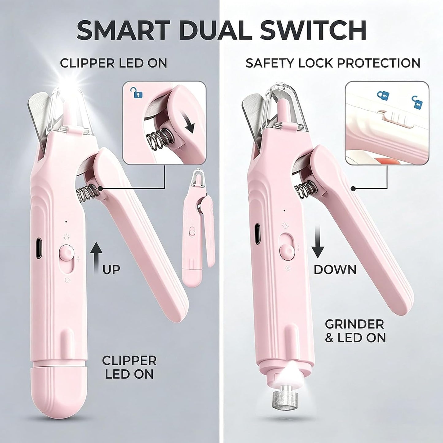 2-in-1 Dog Nail Grinder & Dog Nail Clippers Trimmers for Large Medium Small Dogs Cats Pets Claw Trimmer with LED Lights (White)