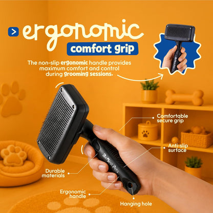 Be Best Pets Slicker Brush for Dogs & Cats - Self Cleaning Dog Brush for Shedding & Grooming - Gentle Bristles Pet Hair Remover Detangling Brush for Undercoat, Tangles & Loose Fur Removal