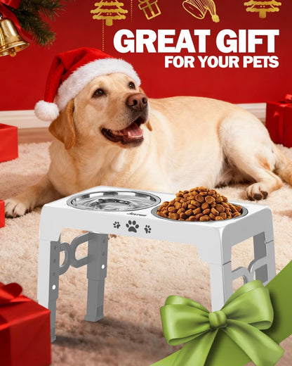 Jovrun Elevated Dog Bowls for Small Dogs and Cats, Non-Slip Cat Bowls with 2 Thick 5.5" Stainless Steel Dishes, Dog Feeder 2 Heights Adjustable to 2.6"-5.3"