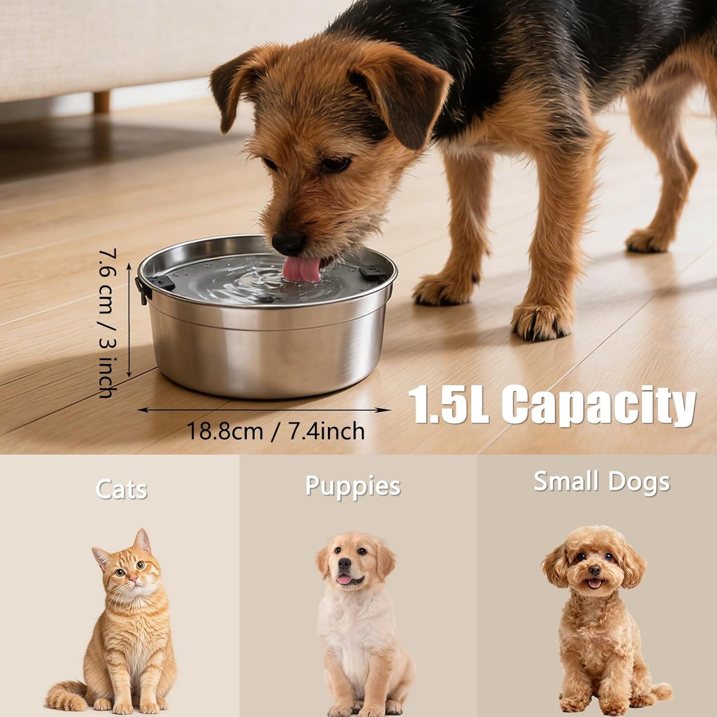 Dog Water Bowl No Spill, 1.5L/50oz Stainless Steel Slow Water Bowl for Dogs, Spill Proof Dog Bowl with Anti-Splash & Non-Slip, Slow Drinking Water Bowl Dispenser for Messy Drinkers (Black)