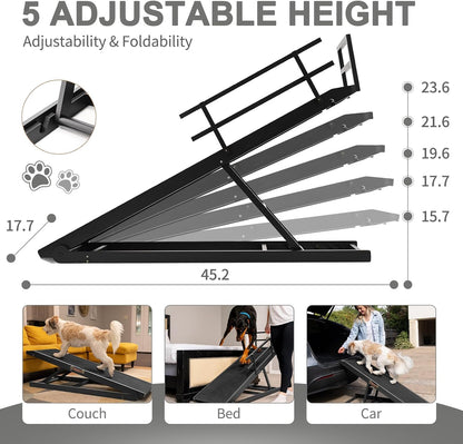 ABORON Antislip Dog Ramp, Adjustable Folding Pet Ramp for Small & Large Old Dogs & Cats, High Traction Portable Rubber Paw Ramps, Supports up to 200 lbs, Used for Bed Couch SUV, 39.3'' Long