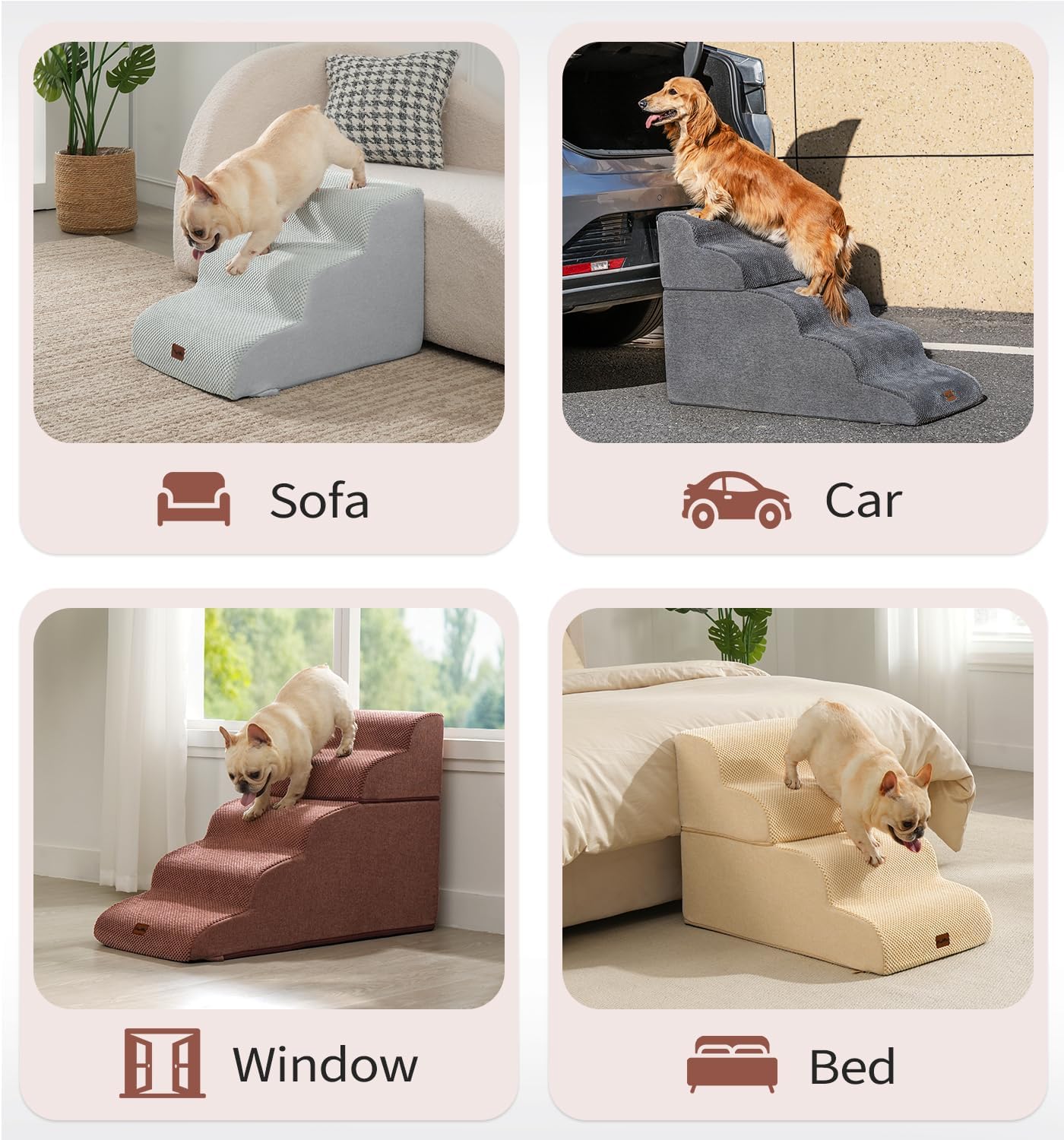 Made4Pets Dog Stairs Ramp for Small Dogs 15.7" H, 3-Step Dog Steps for Bed Couch Sofa and Chair, 35D Foam Pet Steps for Small Dogs and Cats, Non-Slip Bottom Pet Stairs, Grey