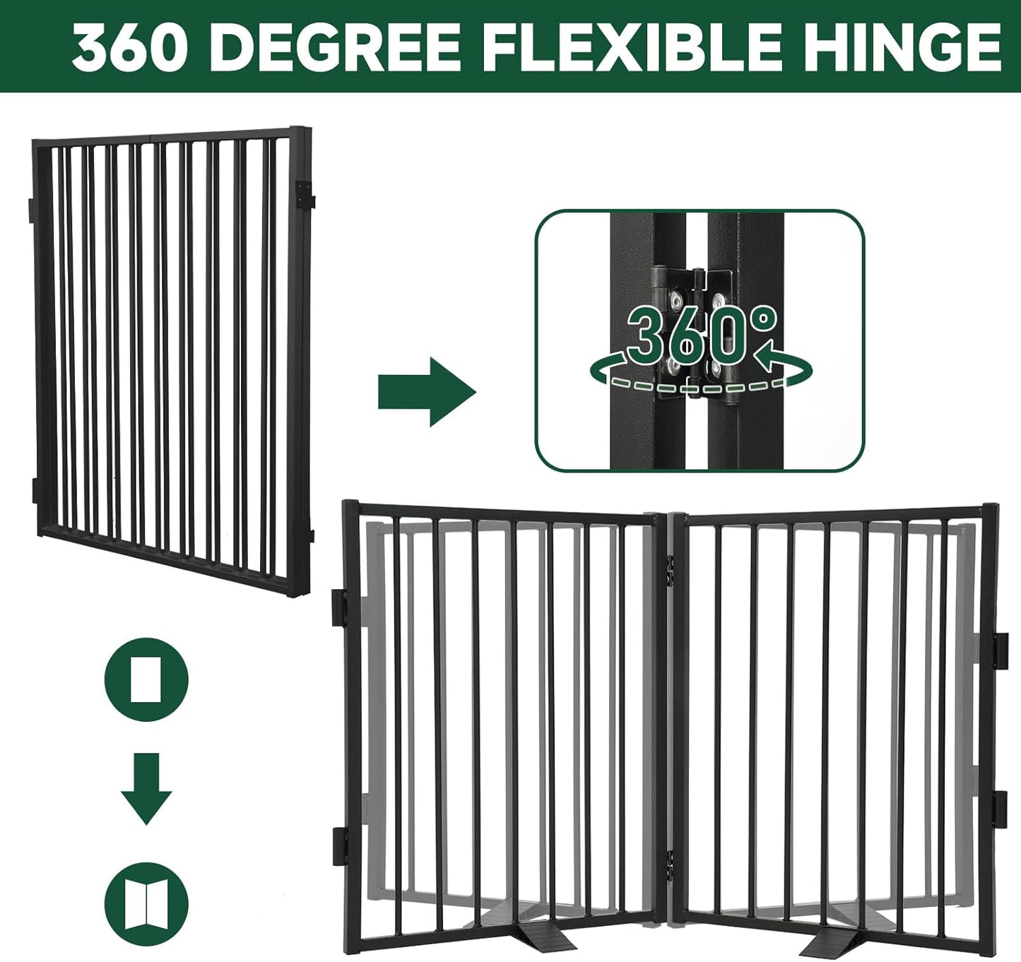 Snagle Paw Full Metal Freestanding Dog Gate,Indoor Dog Gate with Floor Protect Support Feet, 40x24 Inches Foldable Dogs Barrier for Stairs, Hallways and Doorways (24'' H 2 Panel, White