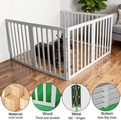 ZJSF Freestanding Indoor Dog Gate for House Foldable Wood Brown Puppy Gate for Doorways Pet Gate for Stairs Extra Wide Pet Fence 24" Height 2 Panels
