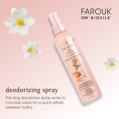 BioSilk for Dogs Silk Therapy Irresistible Detangling and Shine Spray, Jasmine and Honey Scent, Hydrolyzed Silk Proteins, Paraben Free, pH Balanced for Dogs, Safe for Dogs 8 Weeks+, 8 fl oz