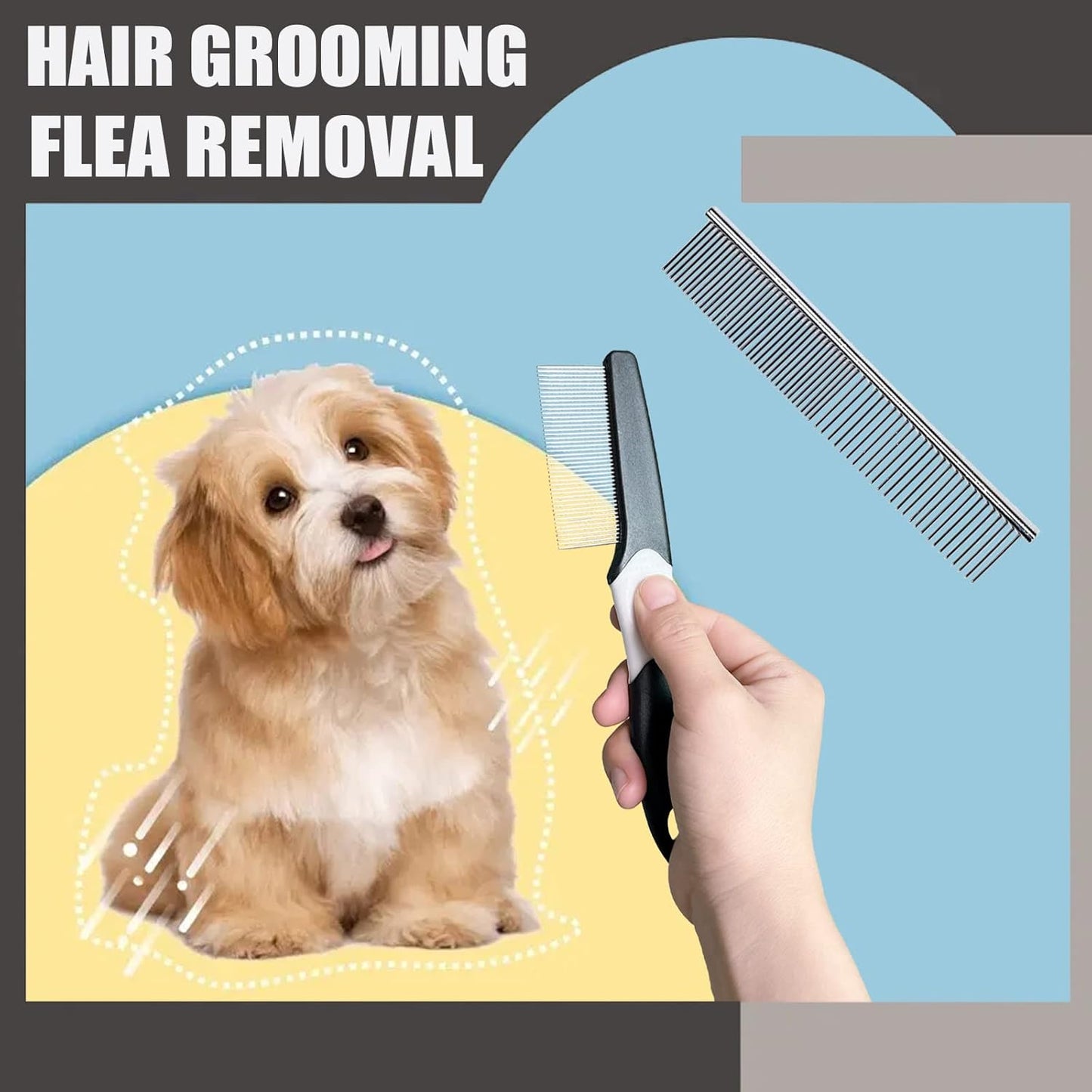 Dog Brush Grooming Kit 5PCS - Dog Brush for Shedding,Puppy Brush and Flea Comb for Dogs, Slicker Brush Comb and Dog Hair Brush Set Blue, Grooming at Home or Travel
