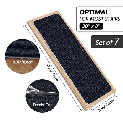 Stair Treads for Wooden Steps Carpet, Non-Slip Stair Runner Indoor Outdoor Stair Tread Mats Covers Pads, 19" x 31"Matching Landing Step Runner for Elders, Kids and Dogs (19" x 31", Black)