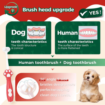 2-Pack 3-Sided Dog Toothbrush, Puppy Toothbrushes with Unique Bristle Technology, Oral Care for Pets, for Medium and Small Dogs