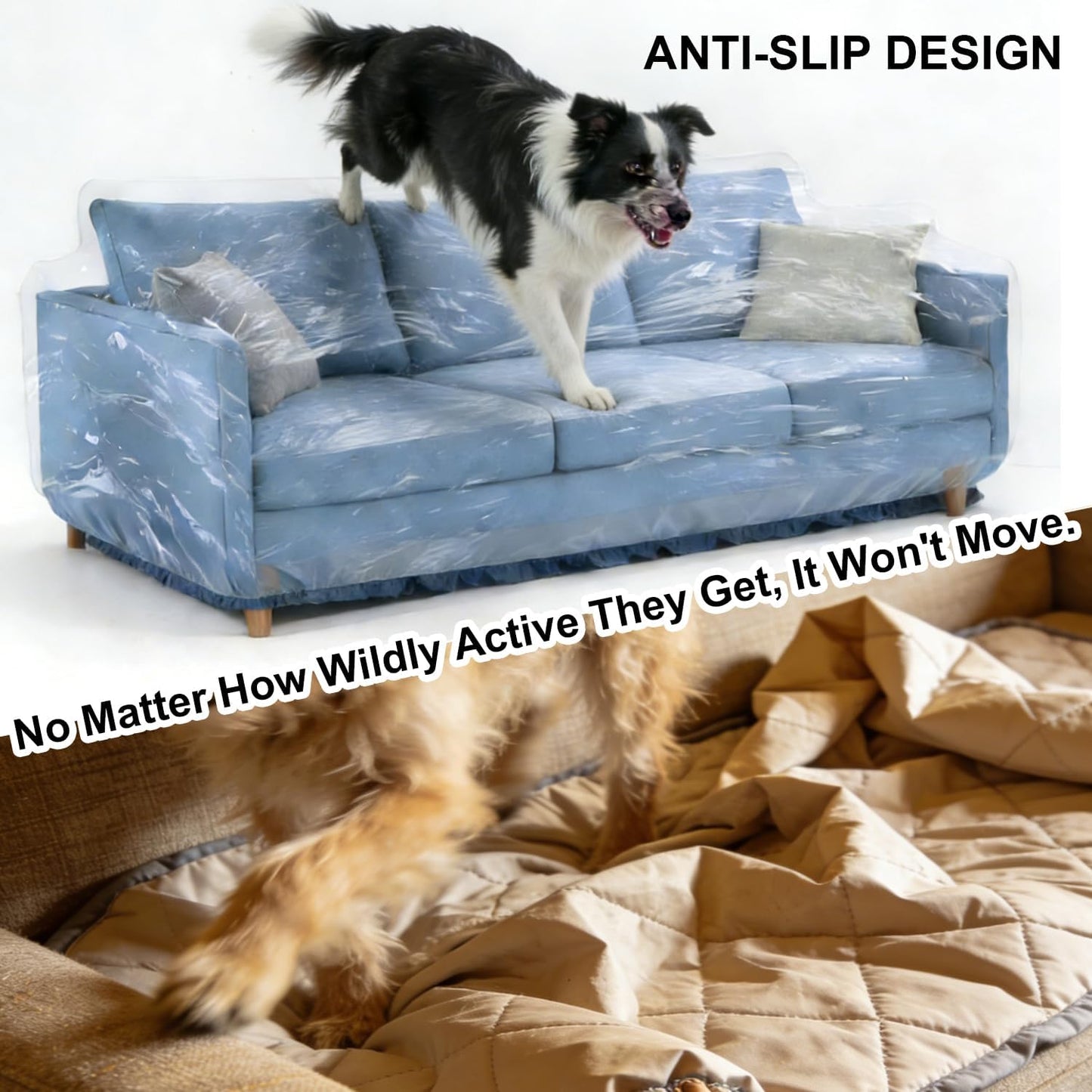 KEBE Clear Thicker Plastic Couch Cover for Pets, Heavy Duty Waterproof Shield Cat Dog Scratch Proof Protector Plastic Cover for Couch, Non-Slip Sofa Slipcover for Storage and Moving