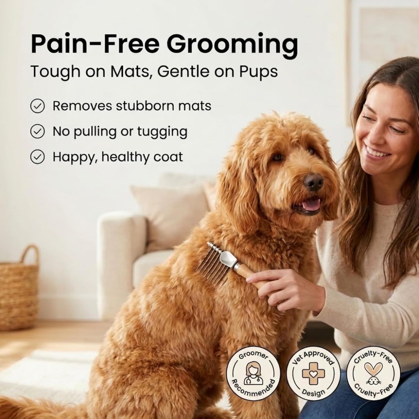 We Love Doodles Pet Dematting Comb and Pet Dematting Brush & Rake - Brown, Stainless Steel Deshedding Undercoat Rake and Detangler Brush for Dogs, Grooming Tool for Detangling, Thinning and Shedding