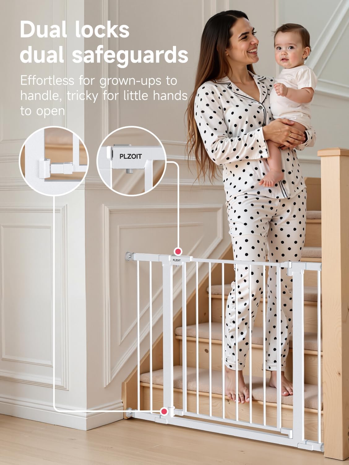 29.5-40.5" Baby Gate for Stairs, Dog Gate for Doorways, Walk Thru Auto Close Metal Baby Safety Gate for The House, Stairs and Doorways, Child Gate Pressure Mounted, Pet Gate for Dog Indoor - Black
