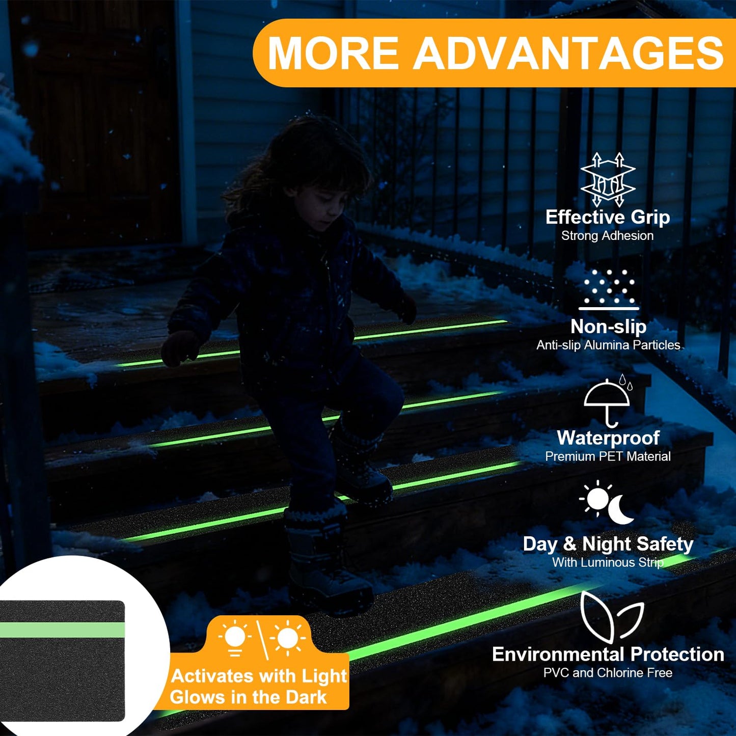 Outdoor Stair Treads Non Slip for Wooden Steps 6" x 30" - 15 Pack Weather Resistant Exterior Grip Tape, Non Slip Stair Treads, Anti Skid Strips, Waterproof 80-Grit High Traction Adhesive Treads, Black