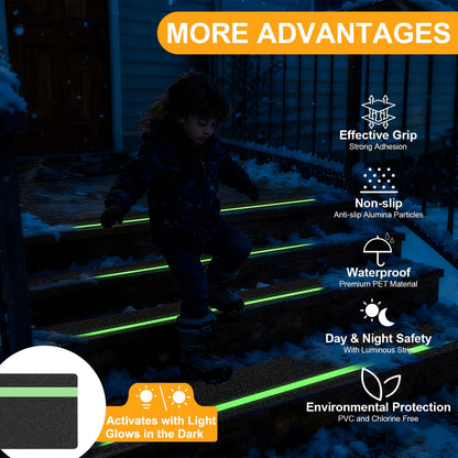 Outdoor Stair Treads Non Slip for Wooden Steps 6" x 30" - 15 Pack Weather Resistant Exterior Grip Tape, Non Slip Stair Treads, Anti Skid Strips, Waterproof 80-Grit High Traction Adhesive Treads, Black