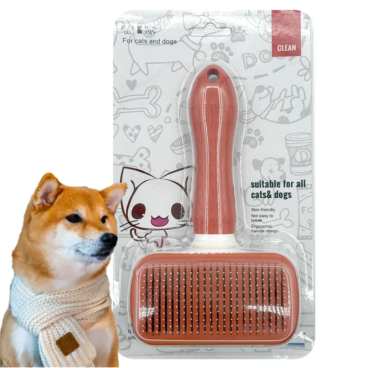 Self-Cleaning Slicker Brush, Dog Cat Bunny Pet Grooming Shedding Brush, Easy to Remove Loose Undercoat, Pet Massaging Tool Suitable for Pets with Long or Short Hair (Black)