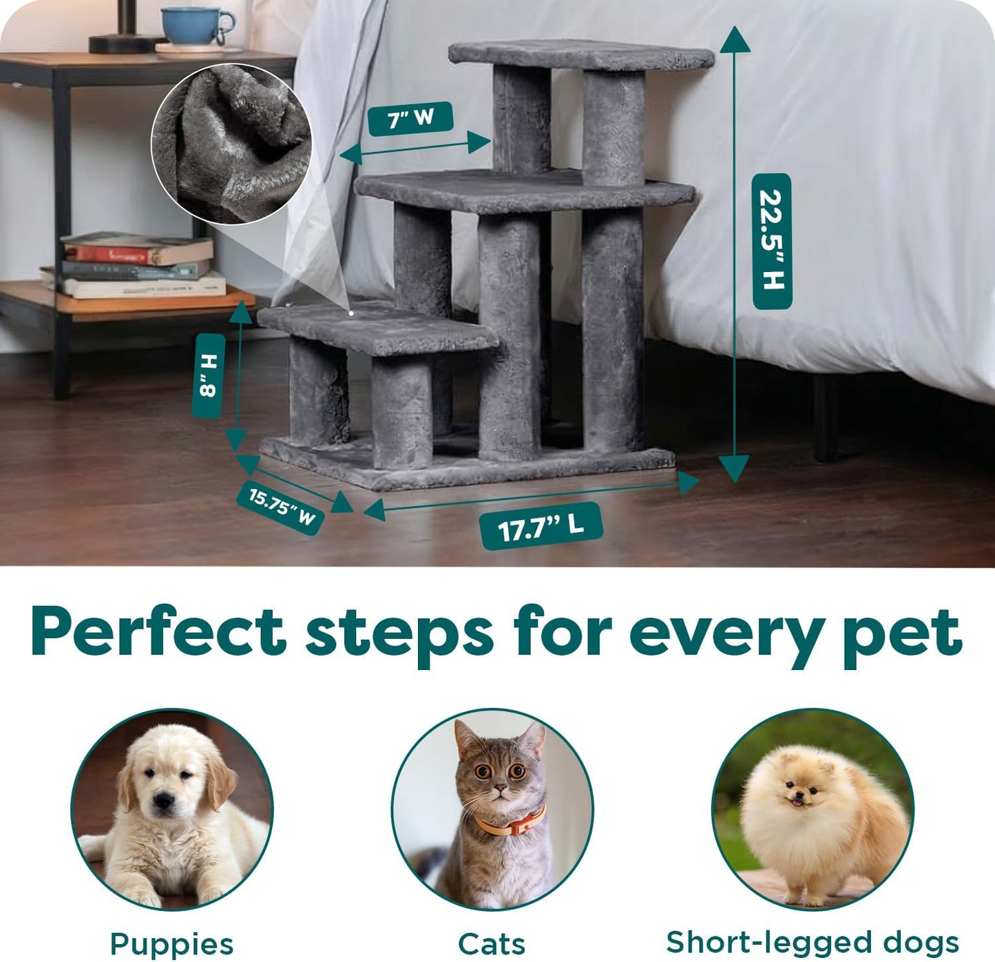 Furhaven Steady Paws Multi-Step Pet Stairs for High Beds & Sofas - Cream, 3-Step