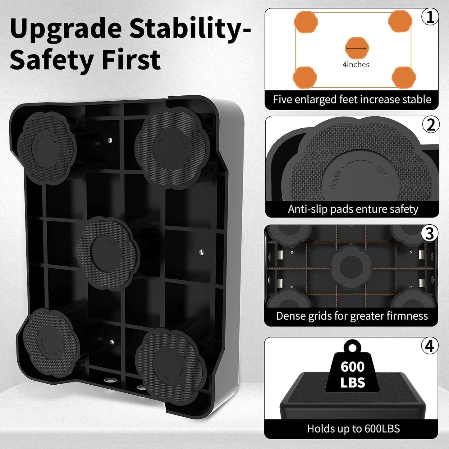Adjustable Step Stool for Adults, Noctilucent Bed Step Stools, 660 LBS Capacity Non-Slip Safety Step Platform Indoor and Outdoor for Seniors and Kids, Wide Step Stools Elderly Assistance at Night