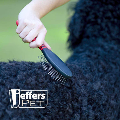 Jeffers Pet Dual Level Pin Universal Slicker Brush for Dogs, Cats & Small Pets - Curved Grooming Brush with Long & Short Pins for Shedding, Detangling, Finishing - Remove Mats & Dead Coat - Large