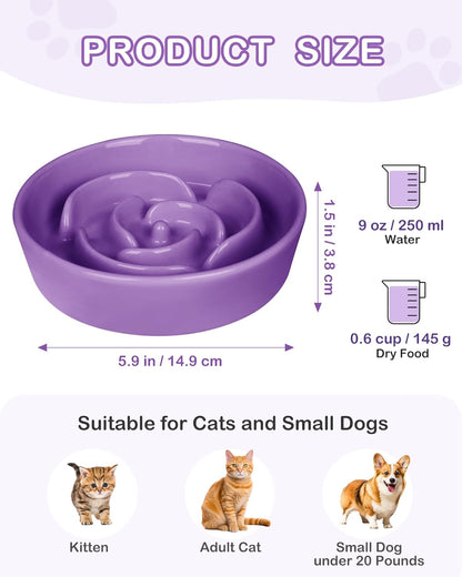 TRUVIC Ceramic Slow Feeder Dog Bowls Small Breed, 0.6 Cup Slow Feeder Cat Bowls for Fast Eaters, Ceramic Dog Food Dish no Black Chin, Puzzle Bowl for Small Dogs and Cats, White