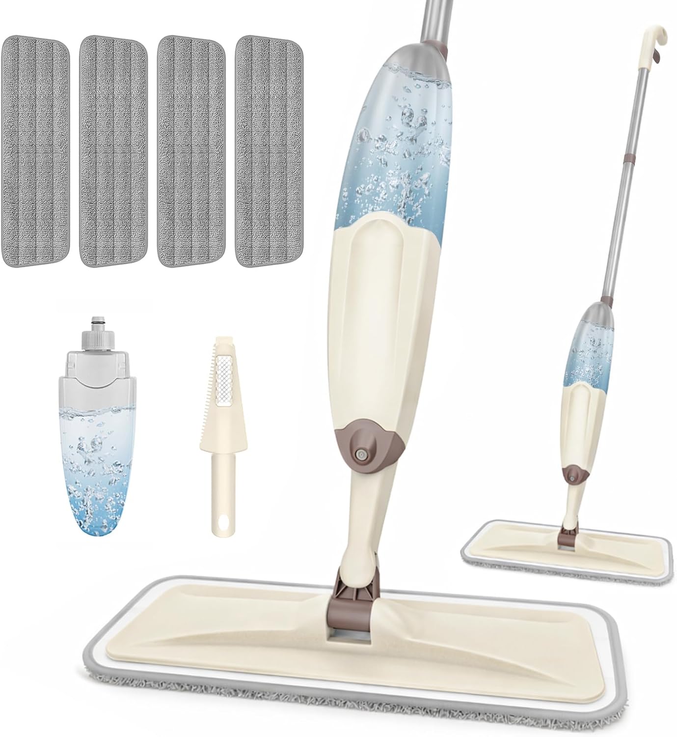 HOMTOYOU Spray Mops for Floor Cleaning: Wet Mop for Hardwood Tile Wood Laminate Vinyl - 3 Washable Microfiber Pads for Swiffer Powermop - Absorbs Pet Hair Dust