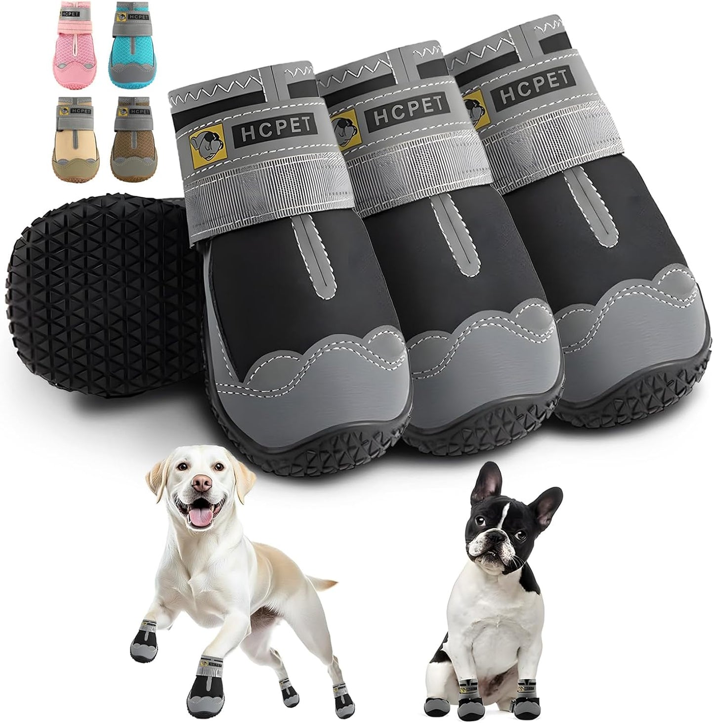 Hcpet Dog Shoes for Dogs, Dog Booties for Dogs, Anti-Slip Dog Boots & Paw Protectors for Hot Pavement Winter Snow Hiking with Reflective Straps Khaki Size 6, 4PCS