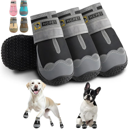 Hcpet Dog Shoes for Dogs, Dog Booties for Dogs, Anti-Slip Dog Boots & Paw Protectors for Hot Pavement Winter Snow Hiking with Reflective Straps Khaki Size 6, 4PCS