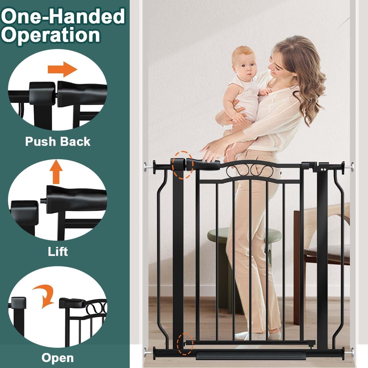 Fairy Baby 62.5"-71.6" Extra Wide Baby Gate Pressure Mount, Long Large Dog Gate Indoor Doorways Stairs, No Drill Safety Child Gate for Kids with Double Lock, Walk Thru Pet Gate for Puppy Doggy, Black